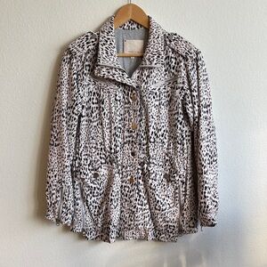 Rebecca Taylor Gray Leopard Print Patterned Coat Jacket Size 0 XS